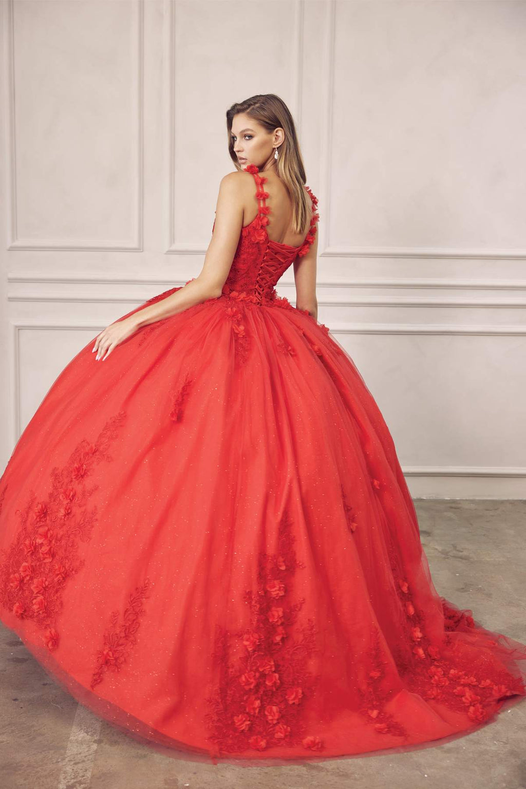 Juliet 1437 Floral Applique Quinceanera Ball Gown With 3D Flowers - Luzilly Bridal & Apparel