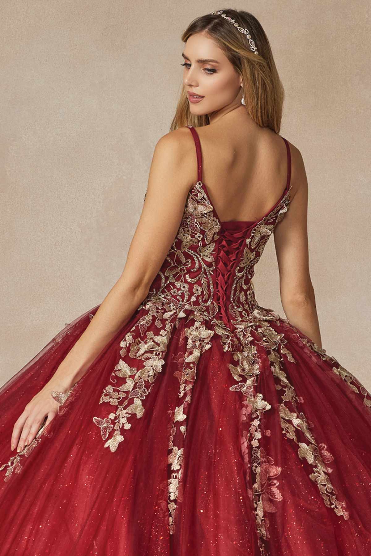 Juliet 1442 Long 3D Butterfly Appliques Strapless Bodice Cape Quinceanera Dress - Luzilly Bridal & Apparel