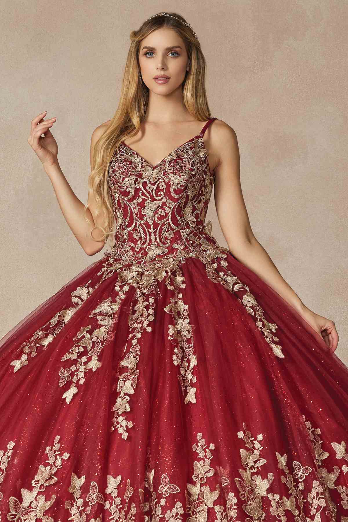 Juliet 1442 Long 3D Butterfly Appliques Strapless Bodice Cape Quinceanera Dress - Luzilly Bridal & Apparel