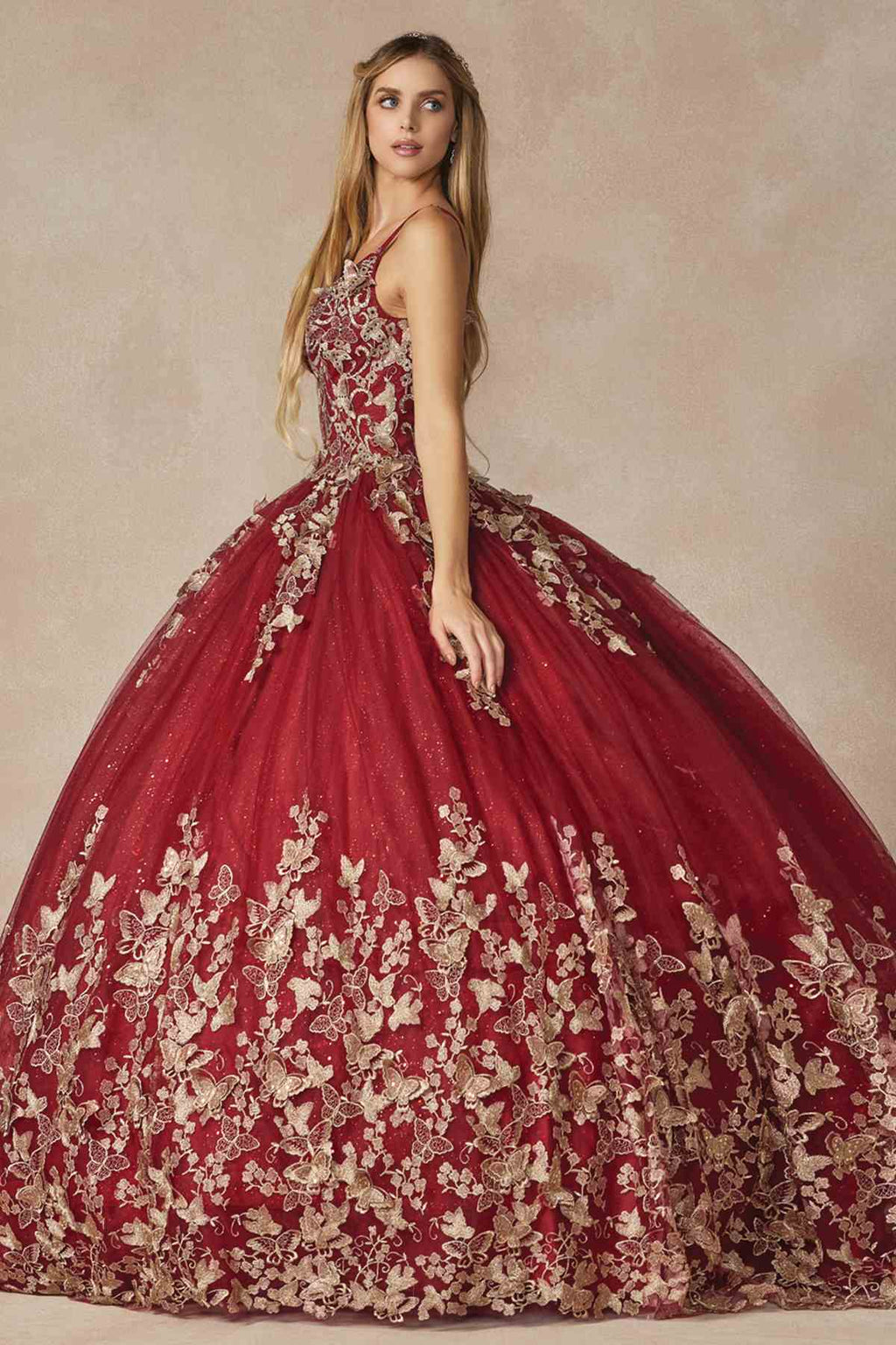 Juliet 1442 Long 3D Butterfly Appliques Strapless Bodice Cape Quinceanera Dress - Luzilly Bridal & Apparel