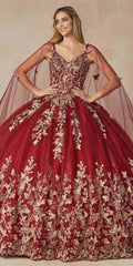 Juliet 1442 Long 3D Butterfly Appliques Strapless Bodice Cape Quinceanera Dress - Luzilly Bridal & Apparel
