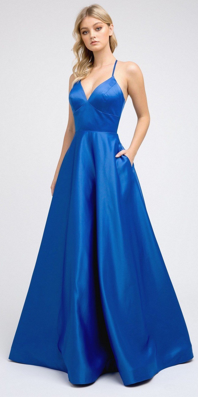 Juliet 230 Stylish Back Long A-Line Satin Prom Dress with Pockets - Luzilly Bridal & Apparel