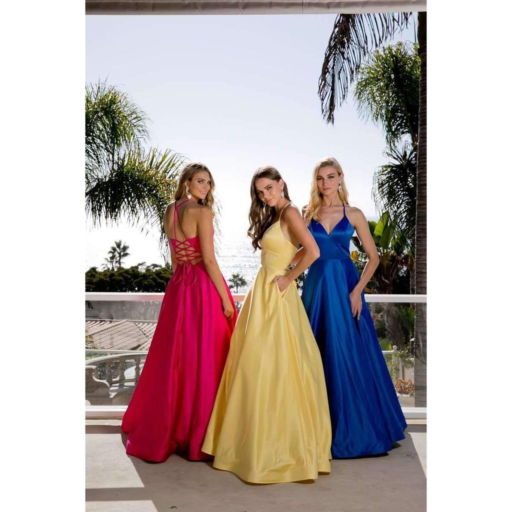 Juliet 230 Stylish Back Long A-Line Satin Prom Dress with Pockets - Luzilly Bridal & Apparel