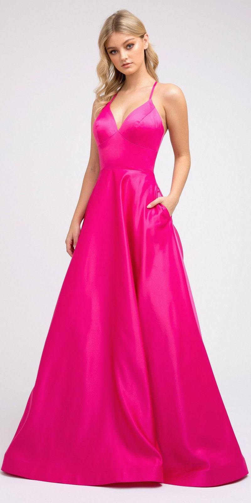 Juliet 230 Stylish Back Long A-Line Satin Prom Dress with Pockets - Luzilly Bridal & Apparel