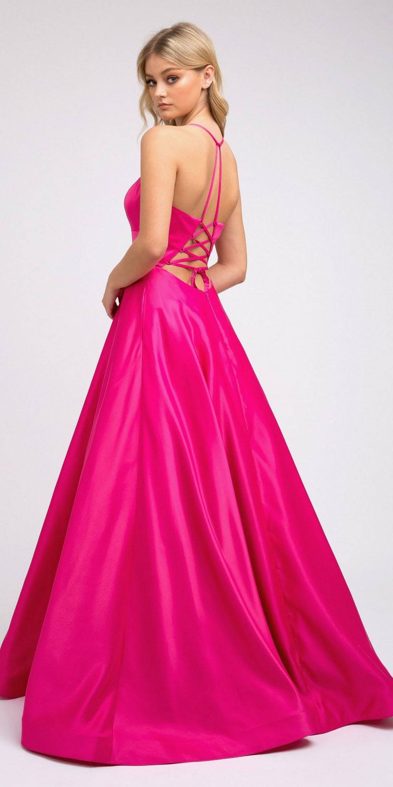 Juliet 230 Stylish Back Long A-Line Satin Prom Dress with Pockets - Luzilly Bridal & Apparel