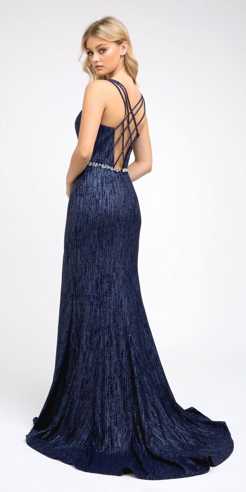 Juliet 237 Strappy-Back Long Prom Dress with Slit - Luzilly Bridal & Apparel
