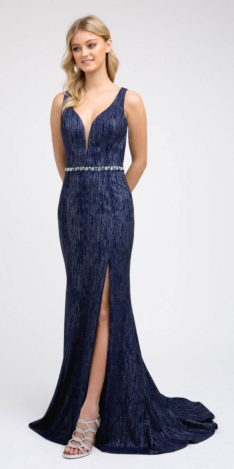 Juliet 237 Strappy-Back Long Prom Dress with Slit - Luzilly Bridal & Apparel
