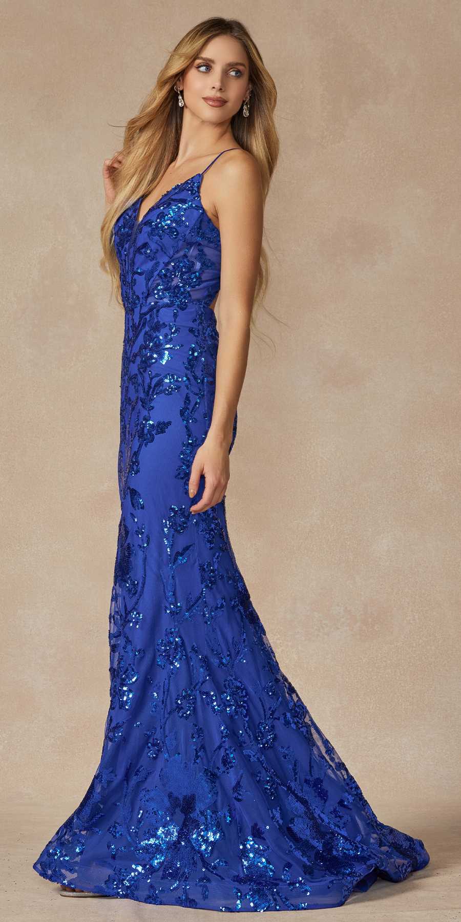 Juliet 2411 Long Sequin Lace Embellishments Fitted Prom Gown - Luzilly Bridal & Apparel