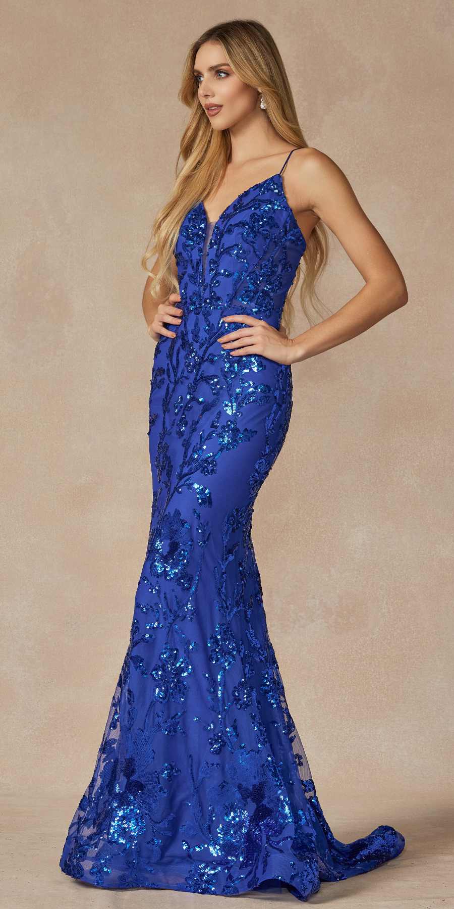 Juliet 2411 Long Sequin Lace Embellishments Fitted Prom Gown - Luzilly Bridal & Apparel