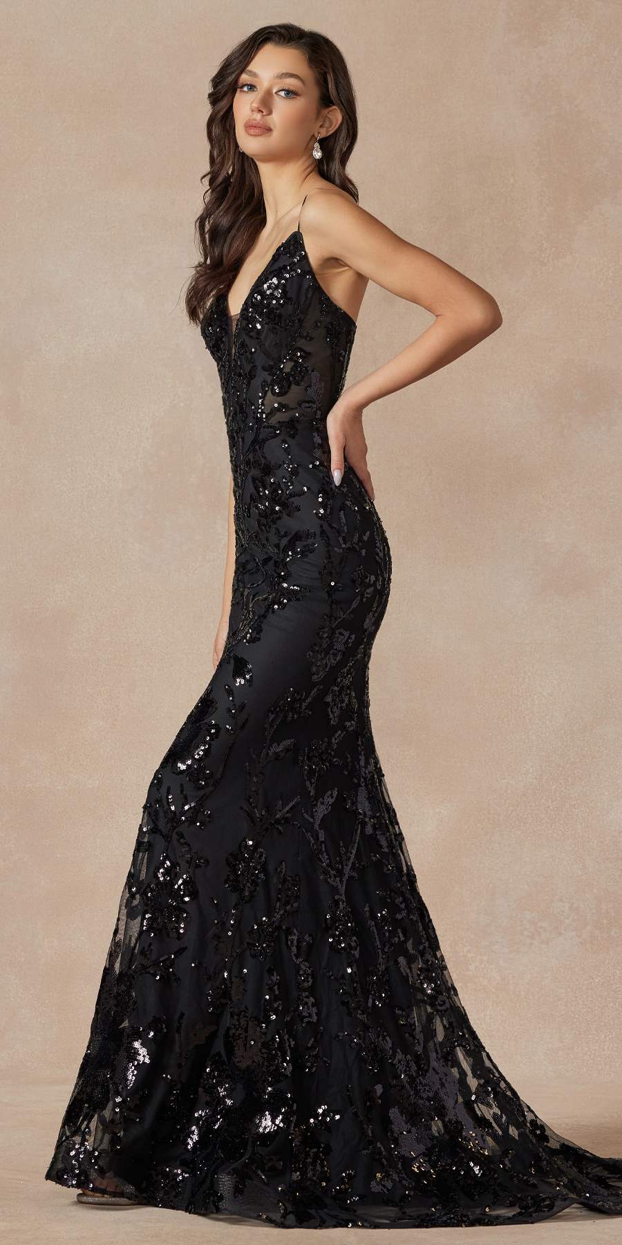 Juliet 2411 Long Sequin Lace Embellishments Fitted Prom Gown - Luzilly Bridal & Apparel