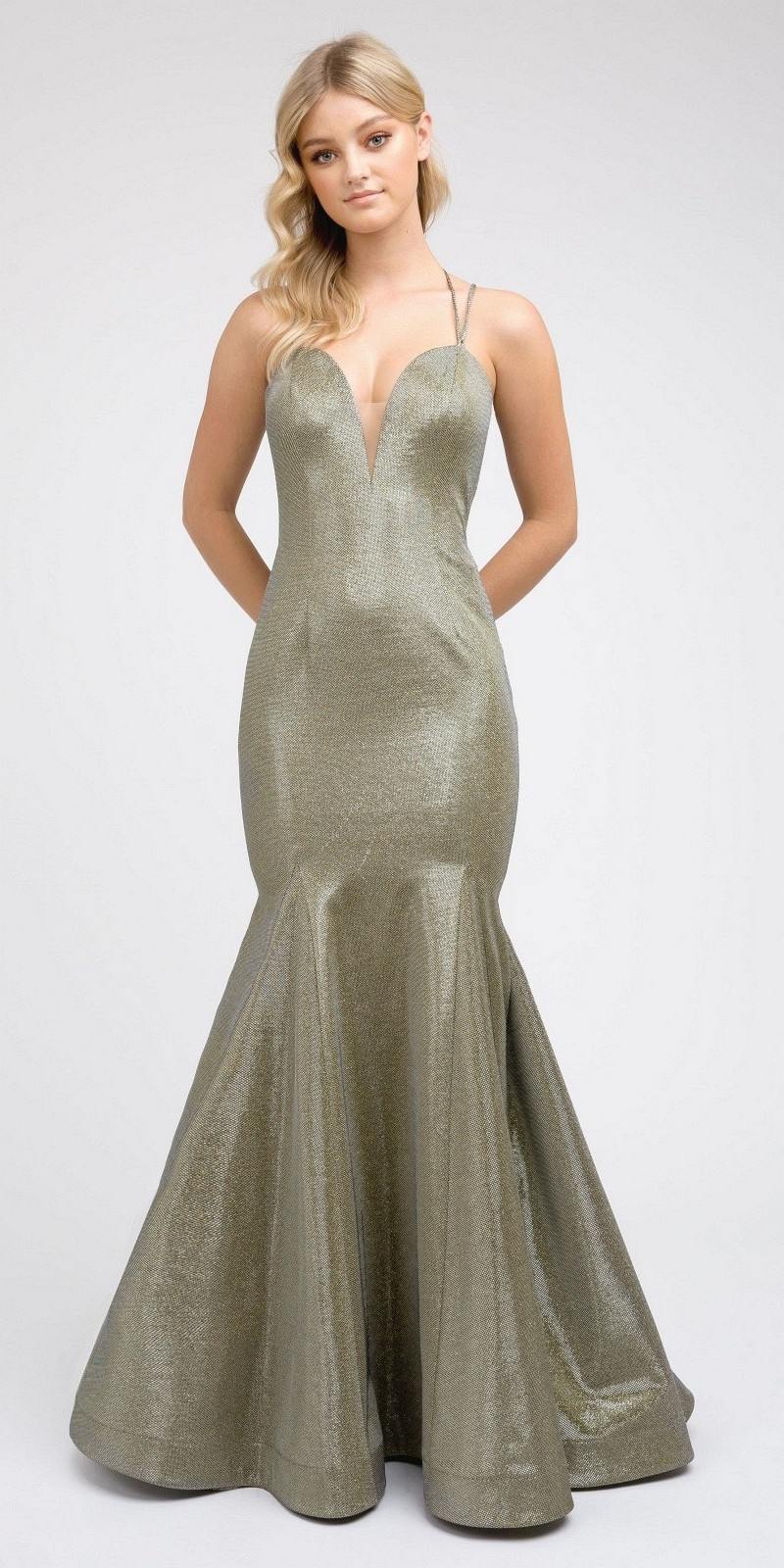 Juliet 242 Metallic Mermaid Long Prom Dress Lace-Up Back - Luzilly Bridal & Apparel