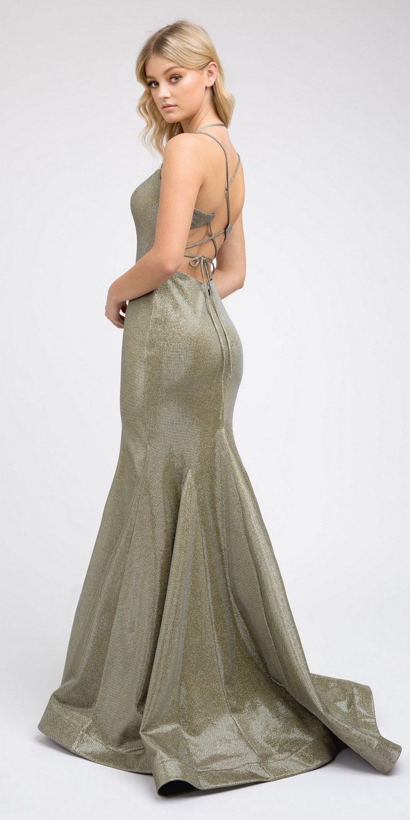 Juliet 242 Metallic Mermaid Long Prom Dress Lace-Up Back - Luzilly Bridal & Apparel