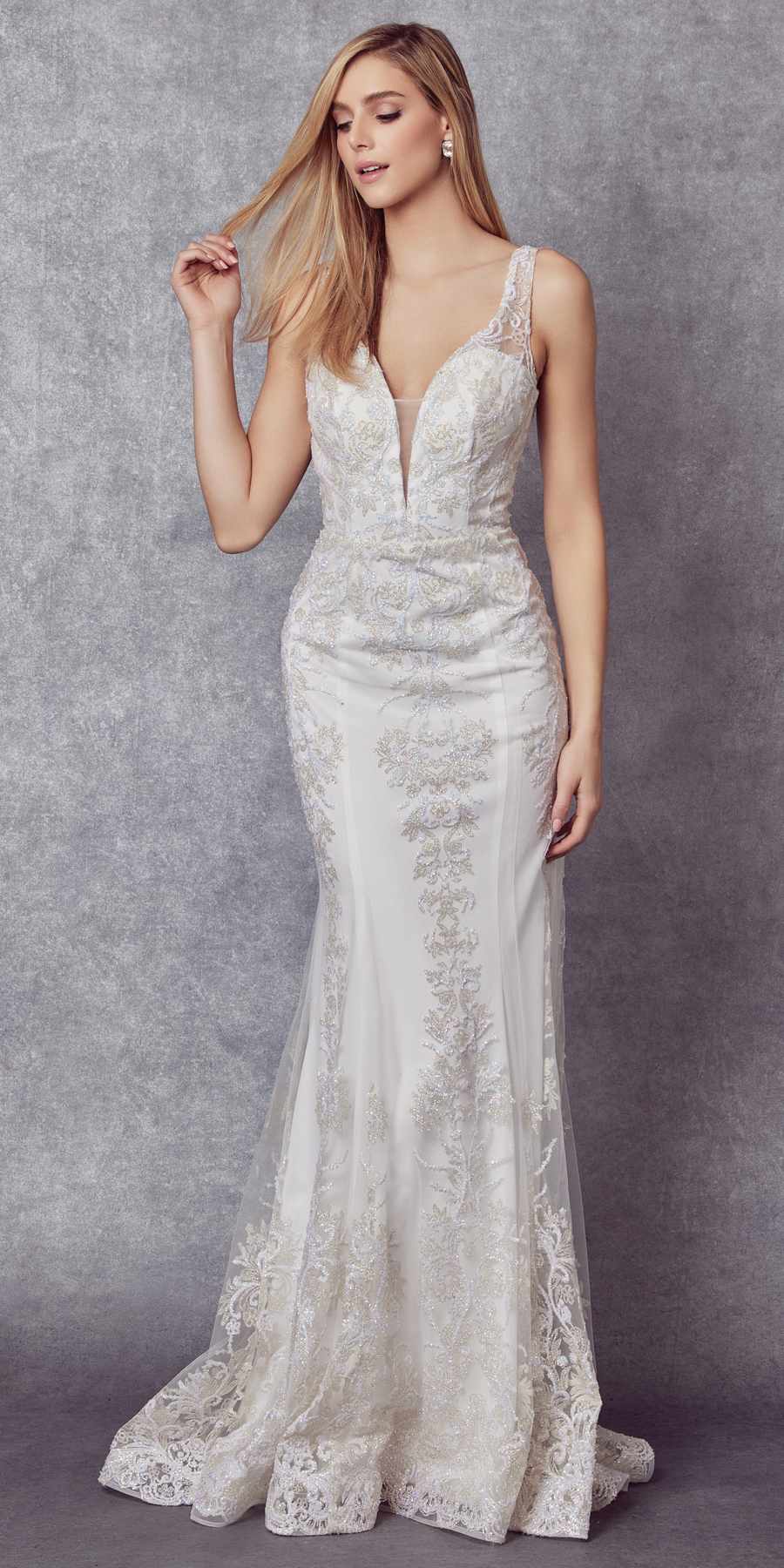 Juliet 277W Fancy Glitter Design Tulle Mermaid Wedding Dress - Luzilly Bridal & Apparel