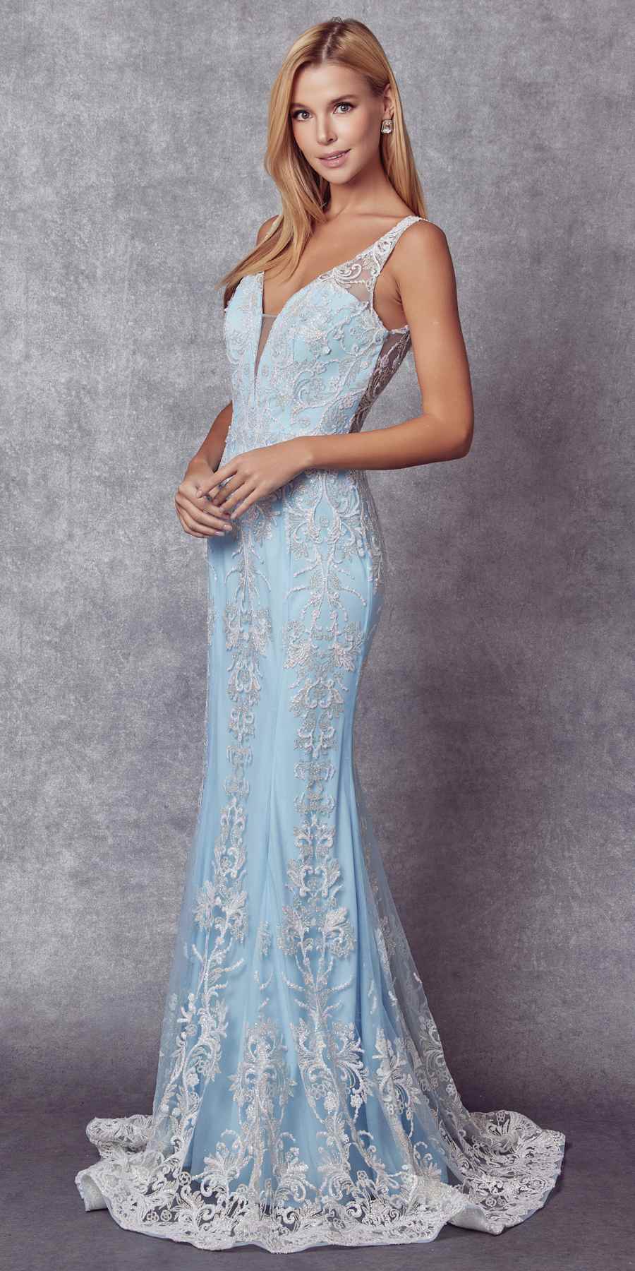 Juliet 277W Fancy Glitter Design Tulle Mermaid Wedding Dress - Luzilly Bridal & Apparel