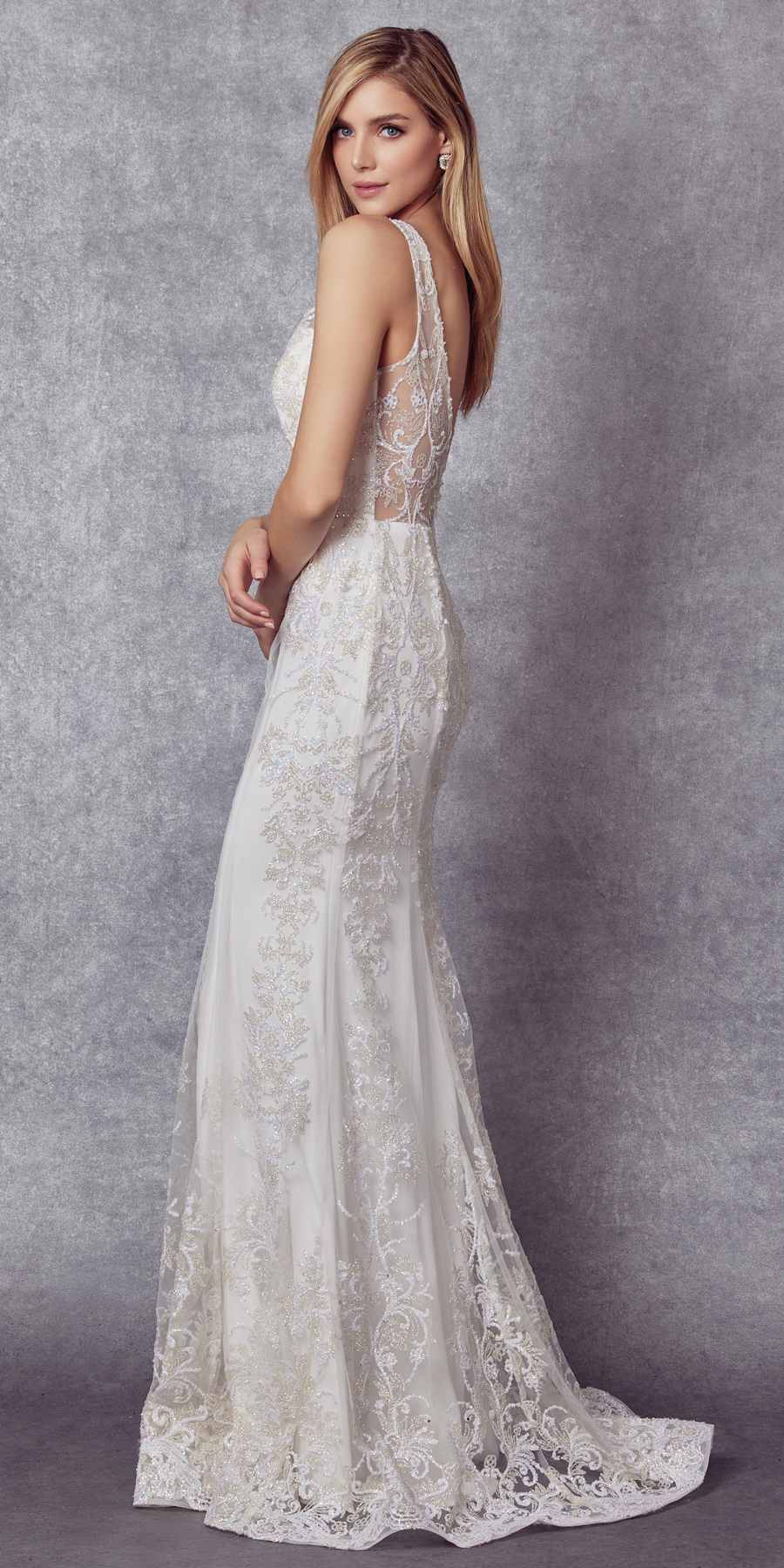 Juliet 277W Fancy Glitter Design Tulle Mermaid Wedding Dress - Luzilly Bridal & Apparel