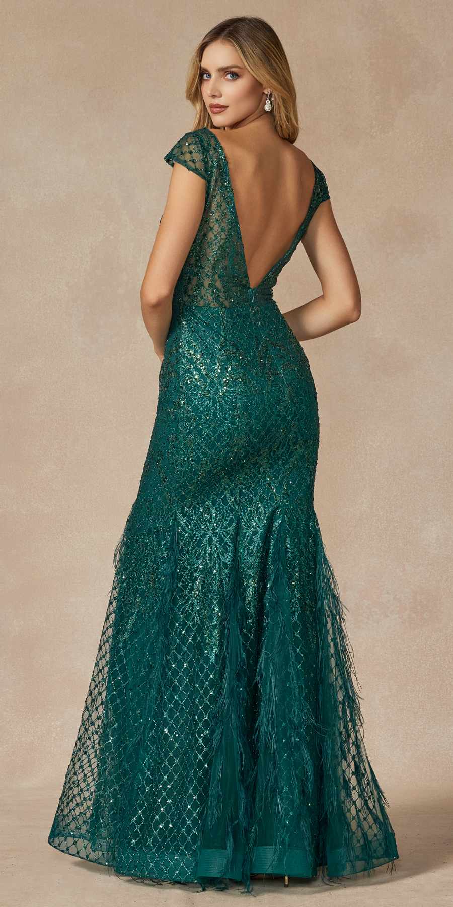 Juliet 286 Floor Length Feather Skirt Embellished Fitted Prom Dress - Luzilly Bridal & Apparel