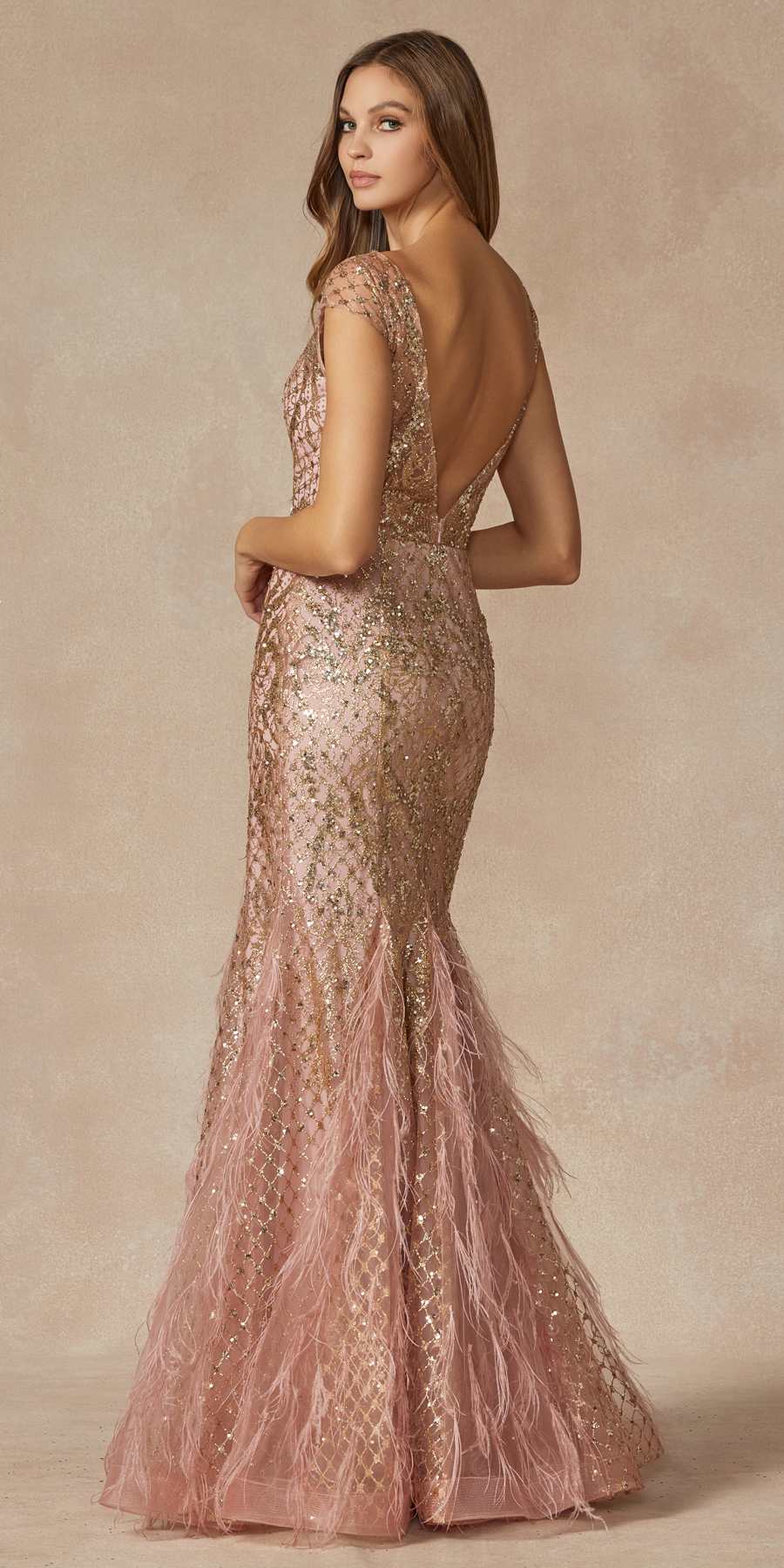 Juliet 286 Floor Length Feather Skirt Embellished Fitted Prom Dress - Luzilly Bridal & Apparel