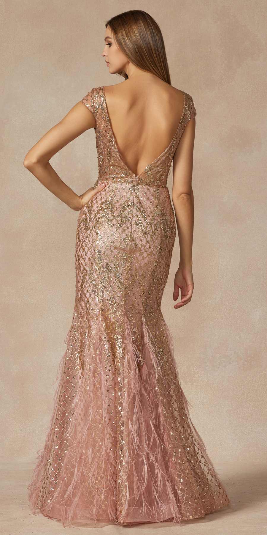Juliet 286 Floor Length Feather Skirt Embellished Fitted Prom Dress - Luzilly Bridal & Apparel