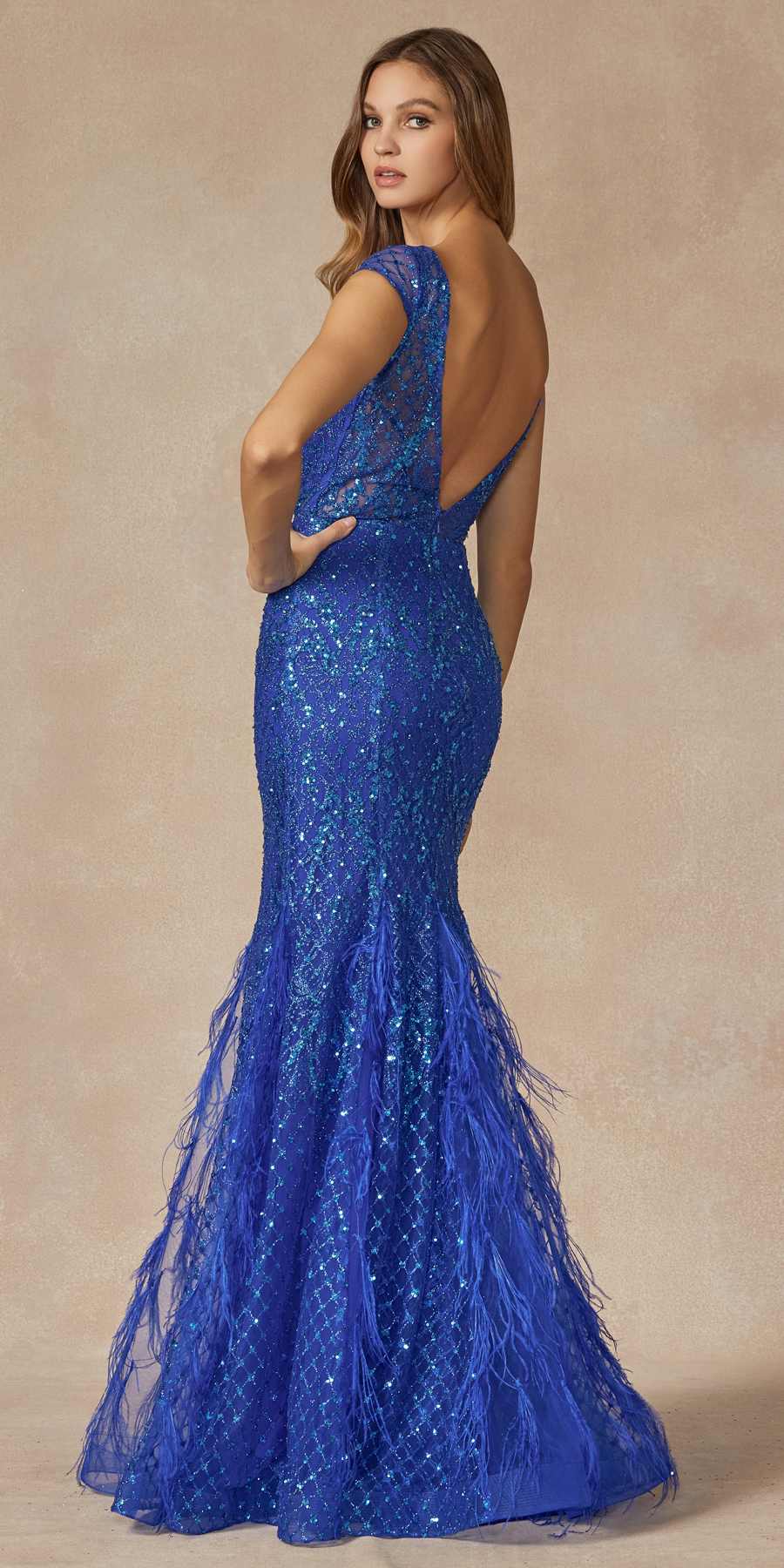 Juliet 286 Floor Length Feather Skirt Embellished Fitted Prom Dress - Luzilly Bridal & Apparel