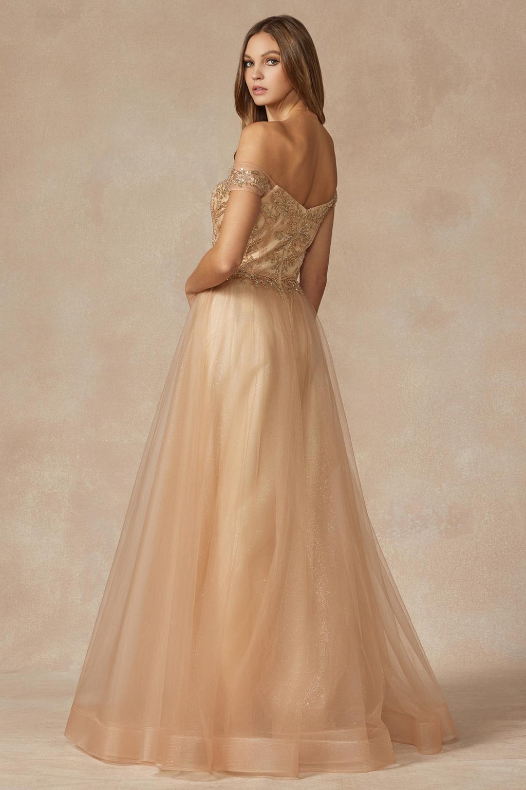 Juliet 287 Long Off the Shoulder Beaded Top A-Line Prom Dress - Luzilly Bridal & Apparel