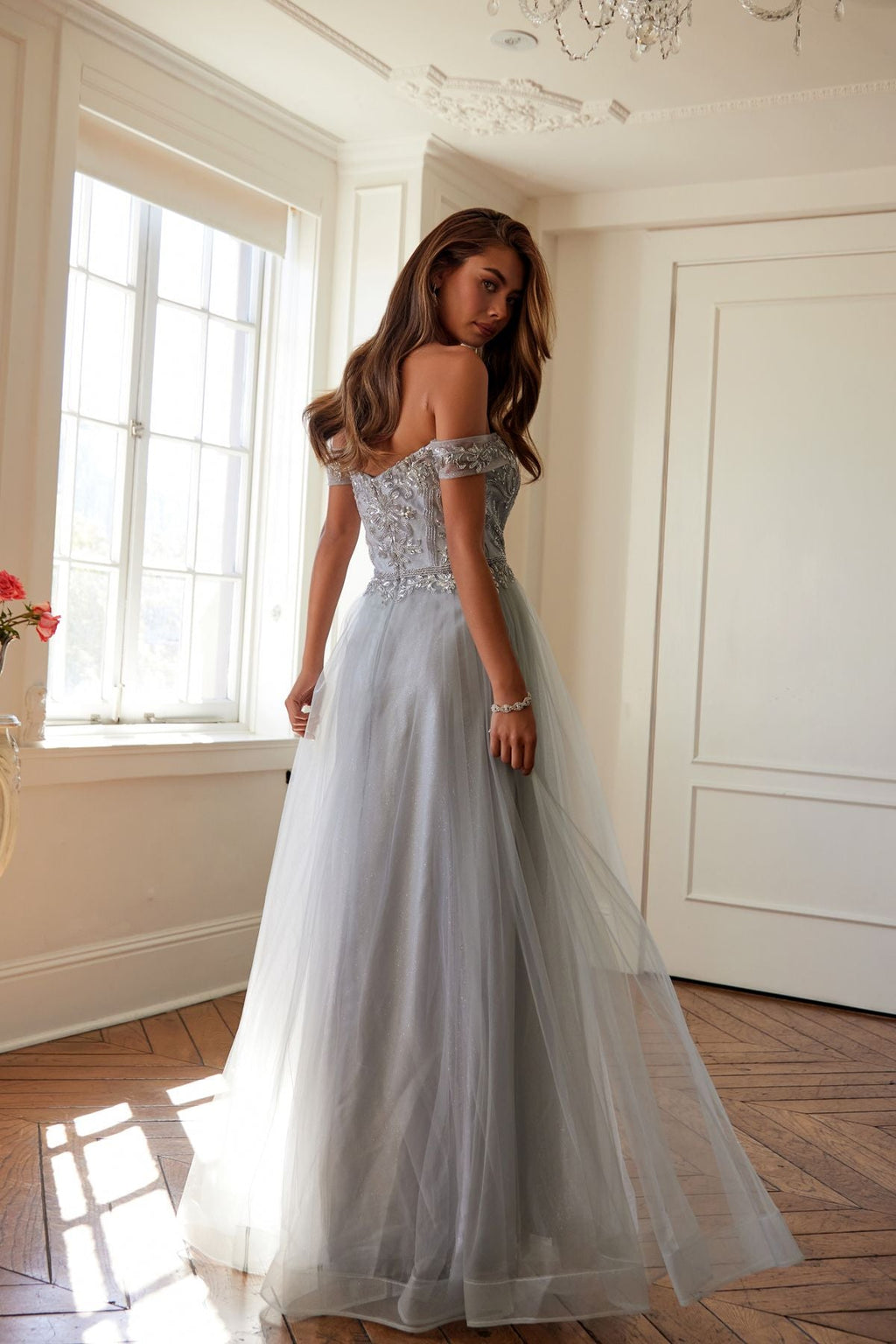 Juliet 287 Long Off the Shoulder Beaded Top A-Line Prom Dress - Luzilly Bridal & Apparel