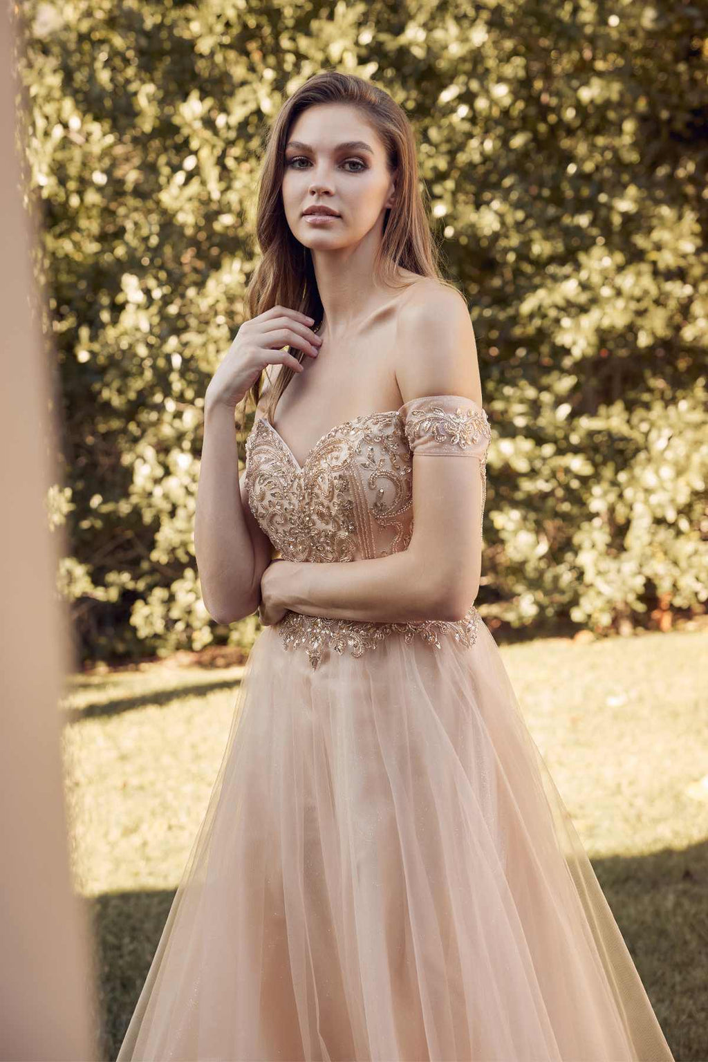 Juliet 287 Long Off the Shoulder Beaded Top A-Line Prom Dress - Luzilly Bridal & Apparel
