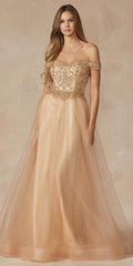 Juliet 287 Long Off the Shoulder Beaded Top A-Line Prom Dress - Luzilly Bridal & Apparel