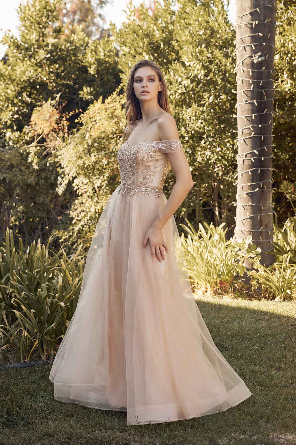 Juliet 287 Long Off the Shoulder Beaded Top A-Line Prom Dress - Luzilly Bridal & Apparel