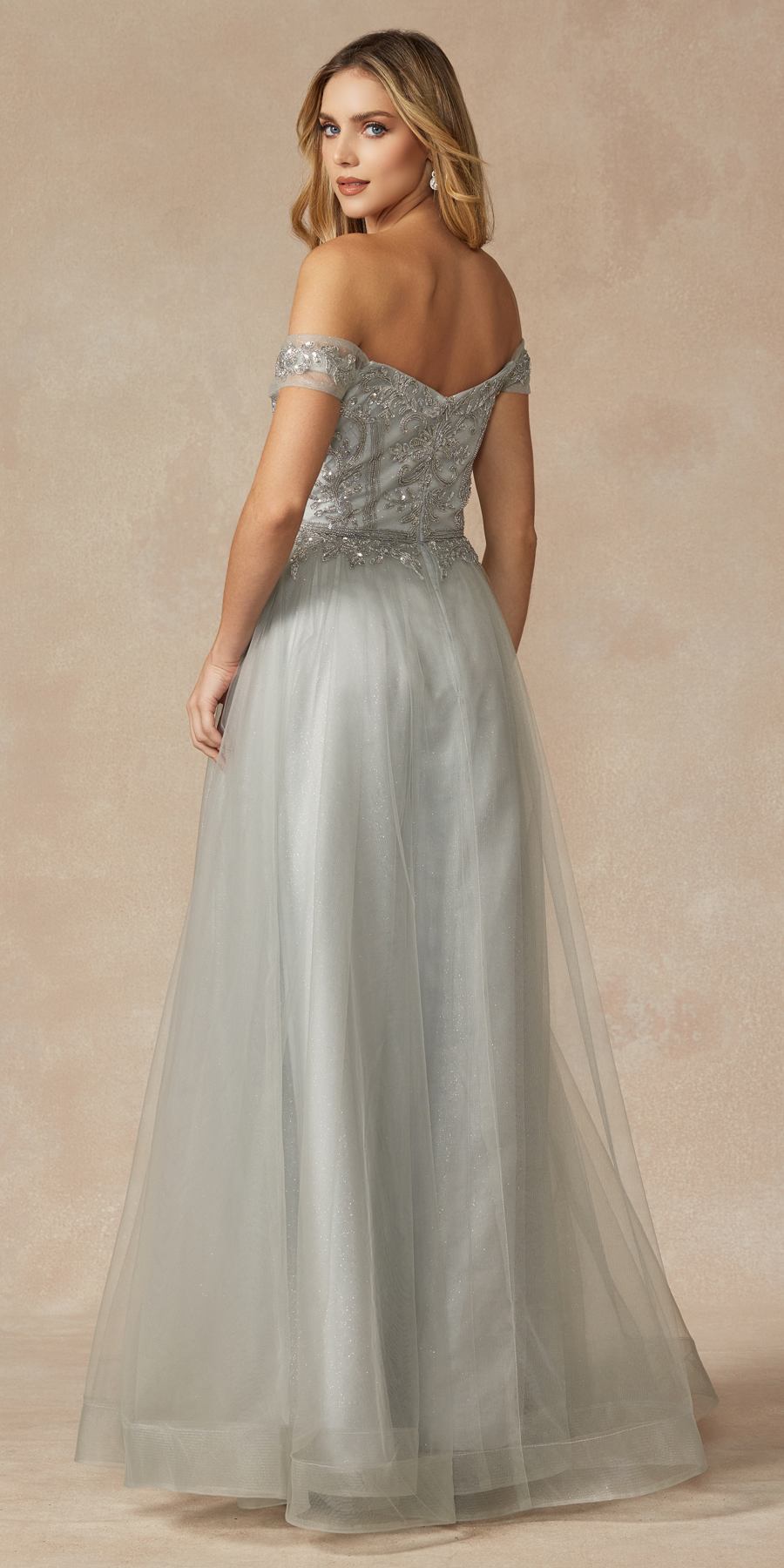 Juliet 287 Long Off the Shoulder Beaded Top A-Line Prom Dress - Luzilly Bridal & Apparel