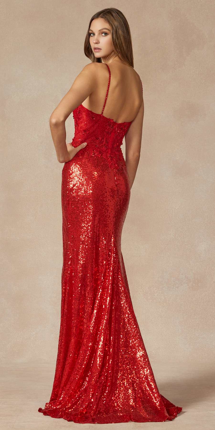 Juliet 289 Long Machine Sequin Gown with Corset Bodice Prom Gown - Luzilly Bridal & Apparel
