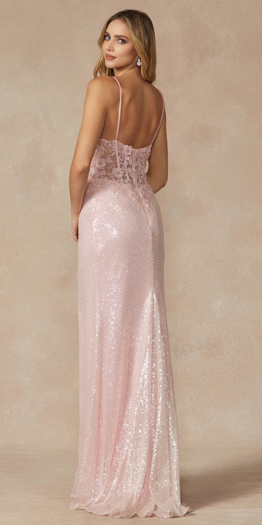 Juliet 289 Long Machine Sequin Gown with Corset Bodice Prom Gown - Luzilly Bridal & Apparel