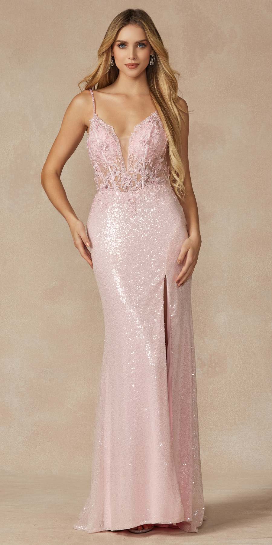 Juliet 289 Long Machine Sequin Gown with Corset Bodice Prom Gown - Luzilly Bridal & Apparel