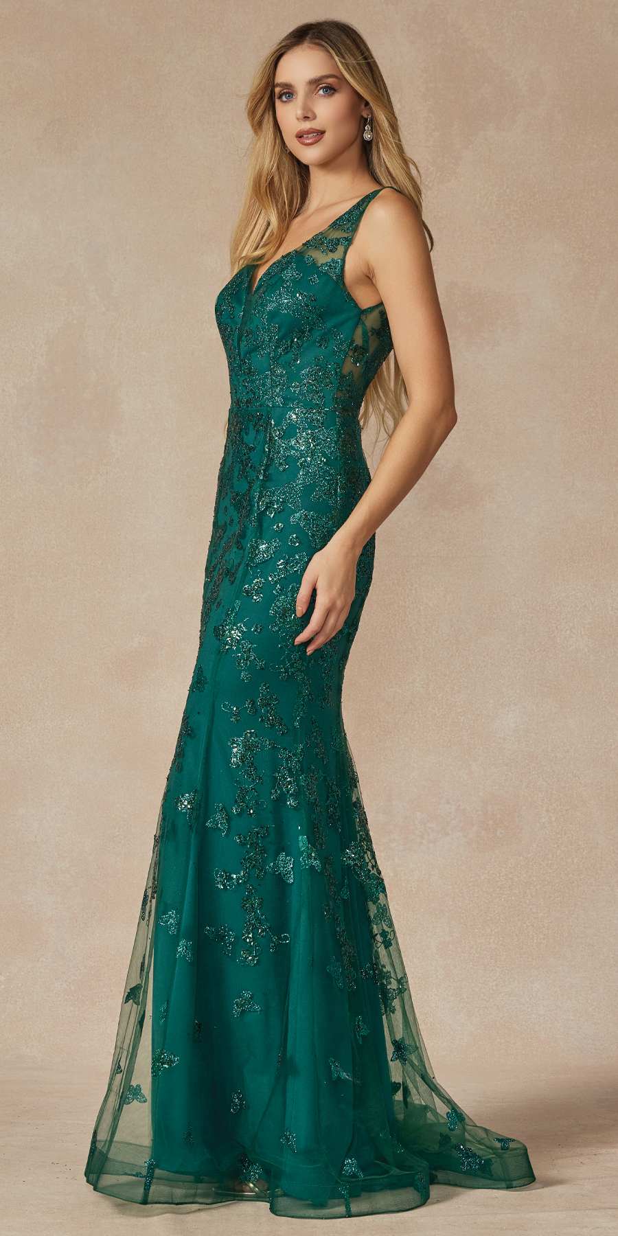 Juliet 294 Long Butterfly Appliques Low V-Neck Prom Dress - Luzilly Bridal & Apparel
