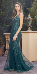 Juliet 294 Long Butterfly Appliques Low V-Neck Prom Dress - Luzilly Bridal & Apparel