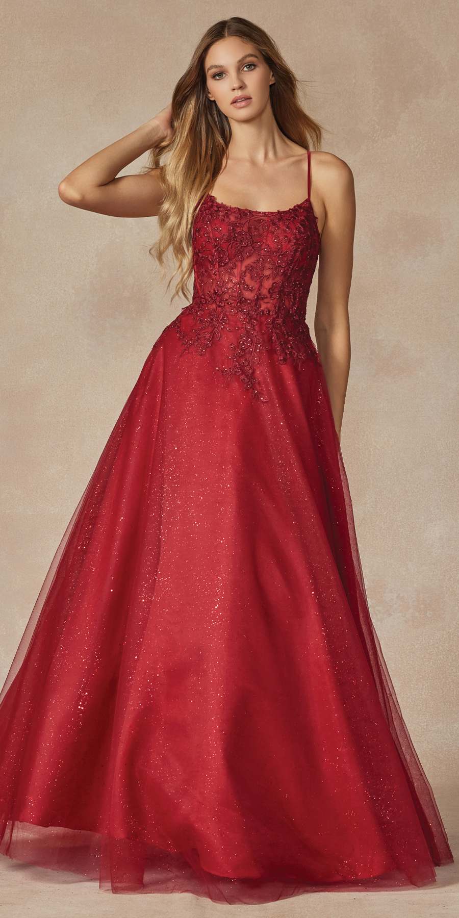 Juliet 295 Floor Length Leaf Lace Gown Corset Bodice Prom Gown - Luzilly Bridal & Apparel