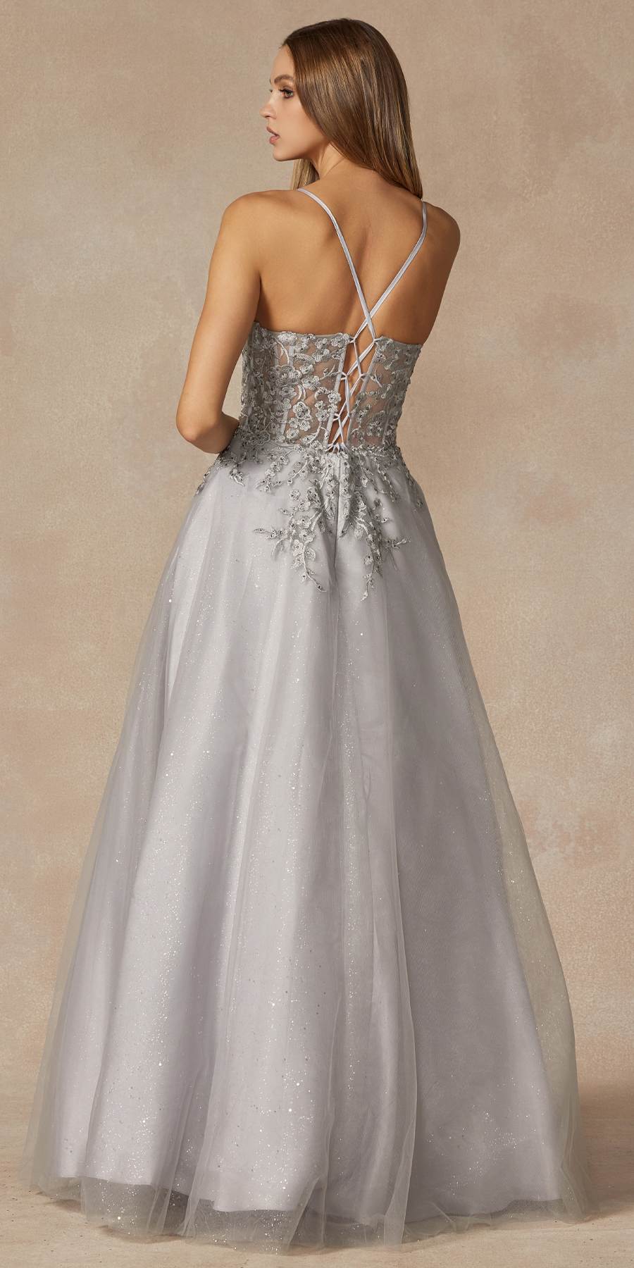 Juliet 295 Floor Length Leaf Lace Gown Corset Bodice Prom Gown - Luzilly Bridal & Apparel