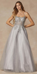 Juliet 295 Floor Length Leaf Lace Gown Corset Bodice Prom Gown - Luzilly Bridal & Apparel