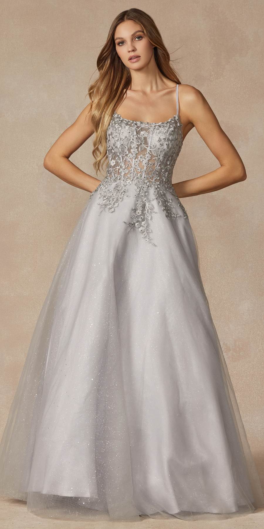 Juliet 295 Floor Length Leaf Lace Gown Corset Bodice Prom Gown - Luzilly Bridal & Apparel