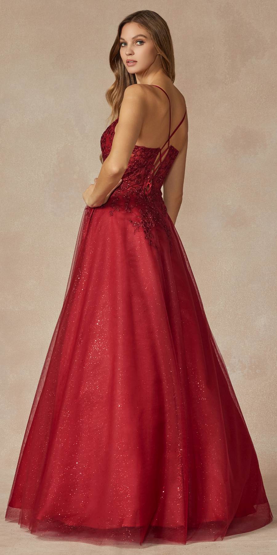 Juliet 295 Floor Length Leaf Lace Gown Corset Bodice Prom Gown - Luzilly Bridal & Apparel