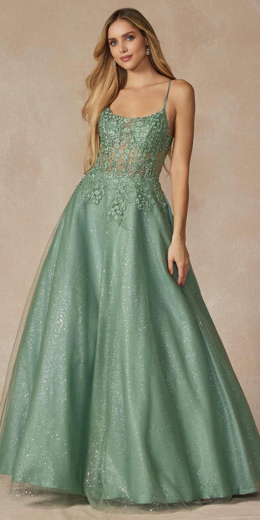 Juliet 295 Floor Length Leaf Lace Gown Corset Bodice Prom Gown - Luzilly Bridal & Apparel