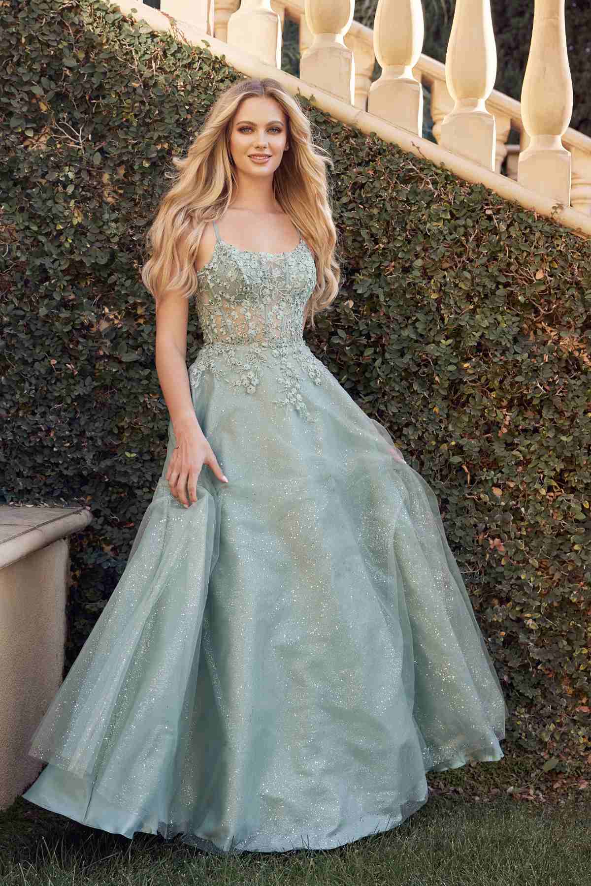 Juliet 295 Floor Length Leaf Lace Gown Corset Bodice Prom Gown - Luzilly Bridal & Apparel