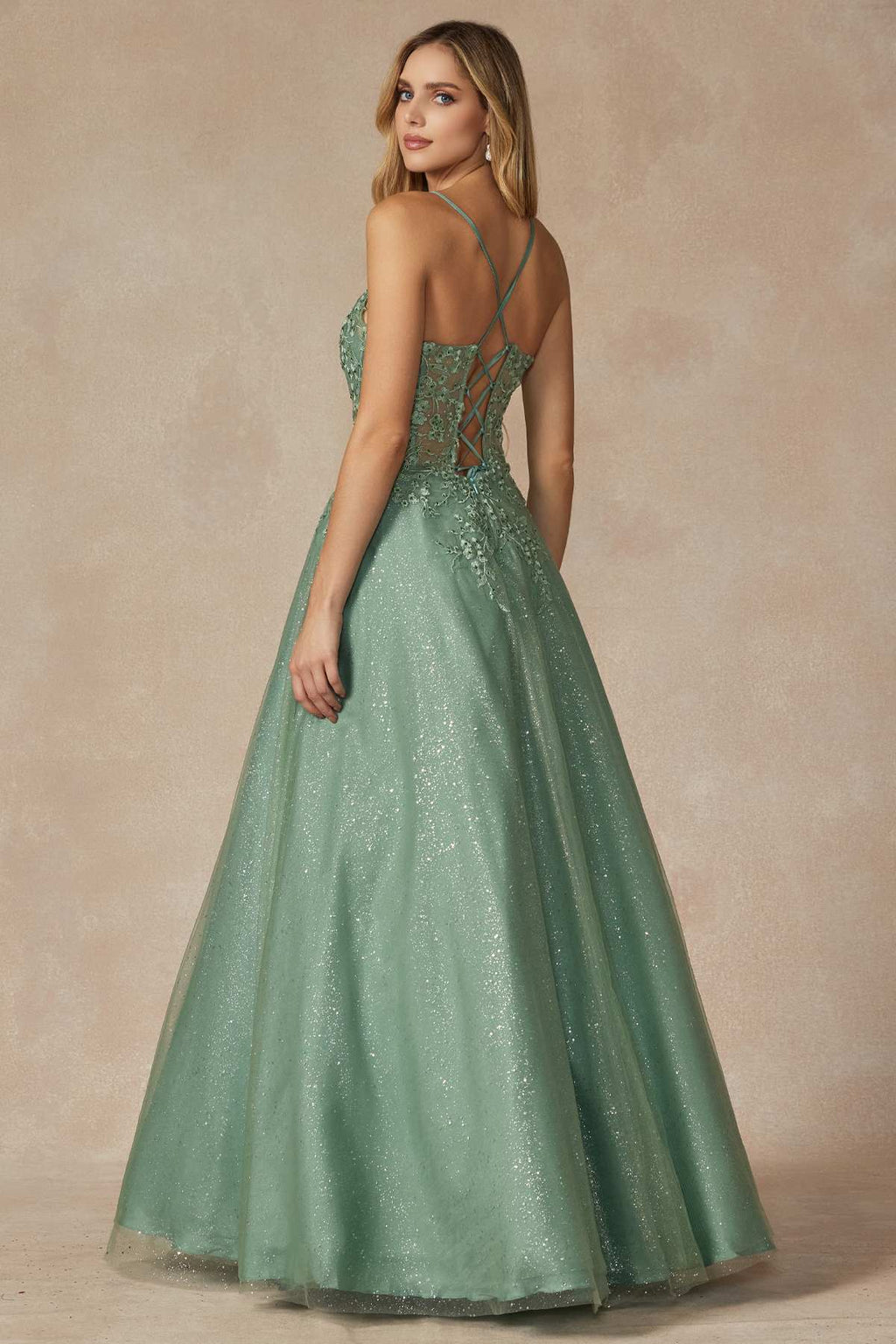 Juliet 295 Floor Length Leaf Lace Gown Corset Bodice Prom Gown - Luzilly Bridal & Apparel