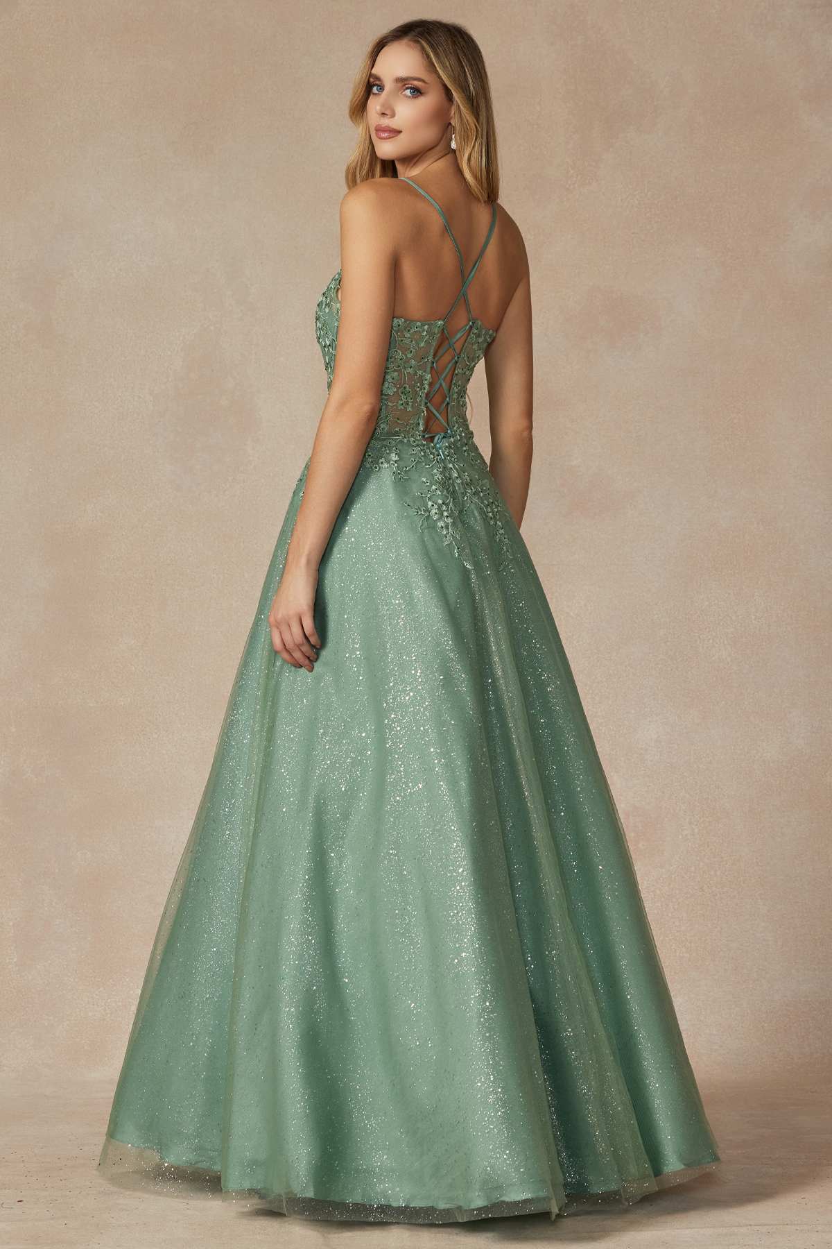 Juliet 295 Floor Length Leaf Lace Gown Corset Bodice Prom Gown - Luzilly Bridal & Apparel