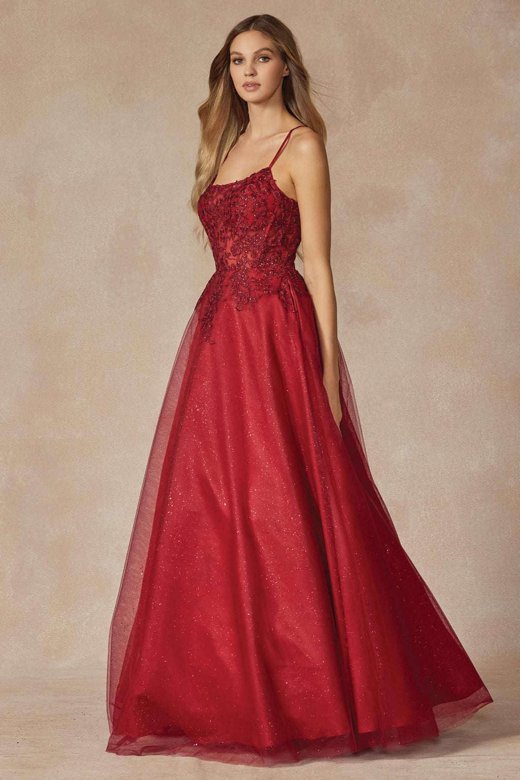 Juliet 295 Floor Length Leaf Lace Gown Corset Bodice Prom Gown - Luzilly Bridal & Apparel