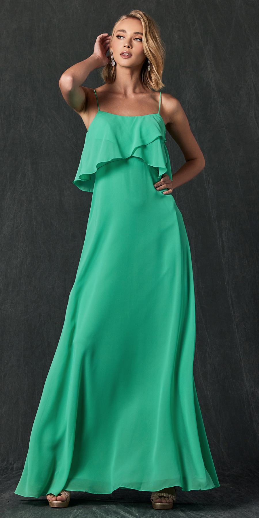 Juliet 591 Long Bridesmaid Dress Ruffled Bodice - Luzilly Bridal & Apparel