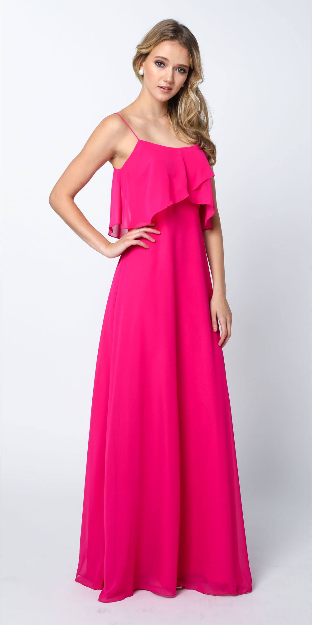 Juliet 591 Long Bridesmaid Dress Ruffled Bodice - Luzilly Bridal & Apparel