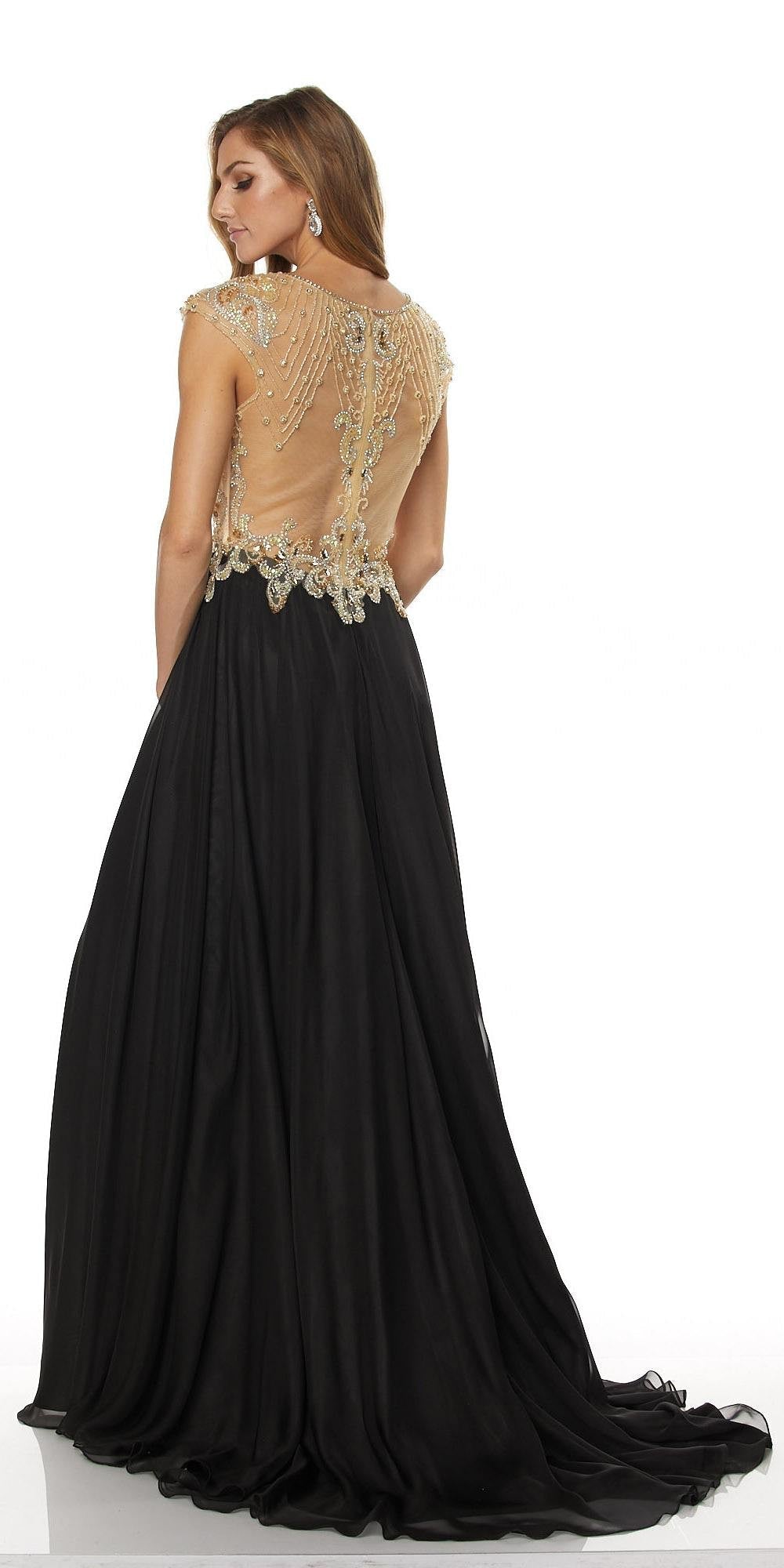 Juliet 636 Beaded Bodice Cap Sleeve Prom Gown with Slit and Train - Luzilly Bridal & Apparel