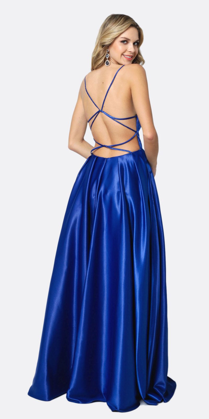 Juliet 687 Long Shiny Satin A-line Prom Gown with Pockets - Luzilly Bridal & Apparel
