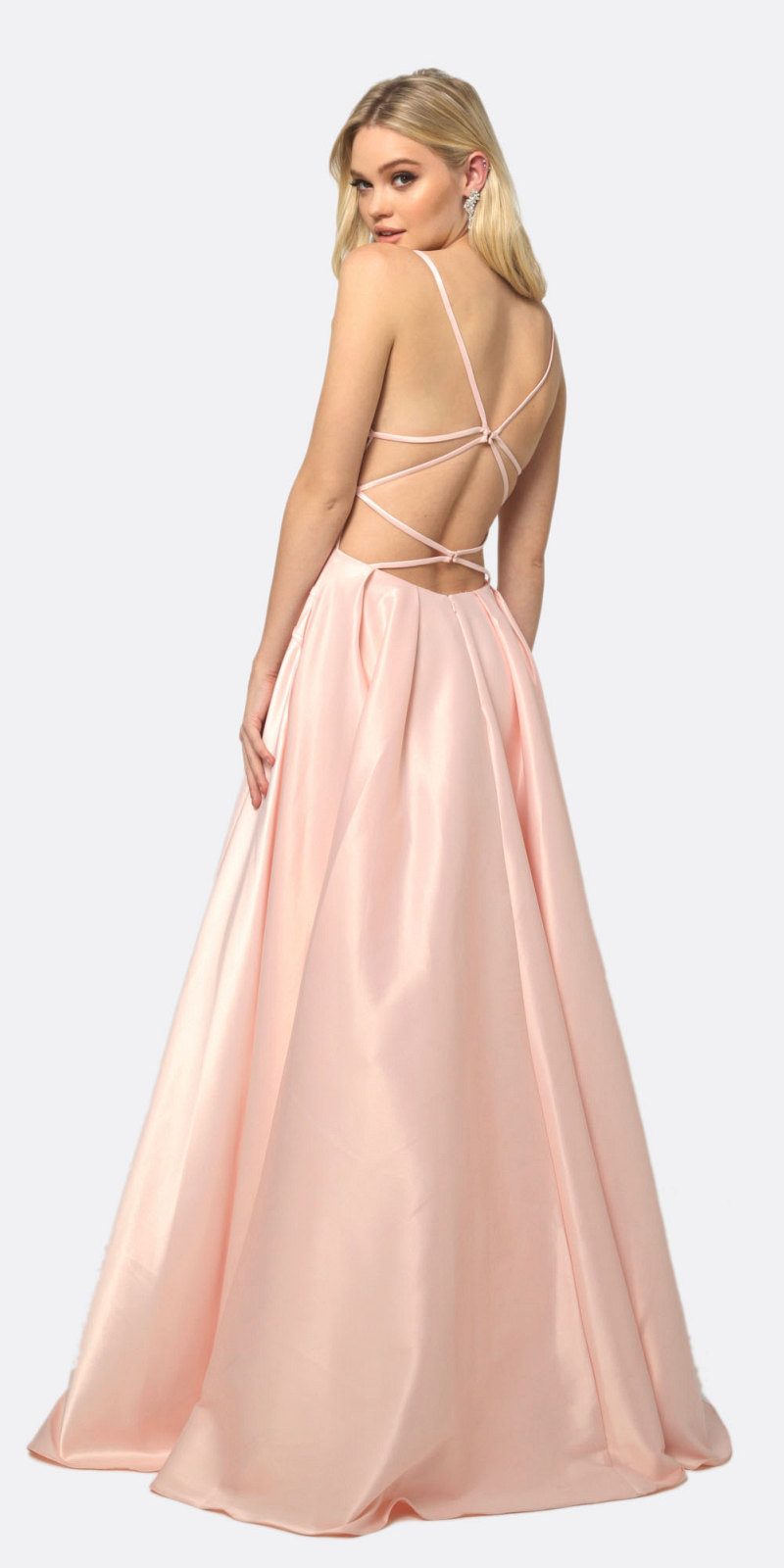 Juliet 687 Long Shiny Satin A-line Prom Gown with Pockets - Luzilly Bridal & Apparel