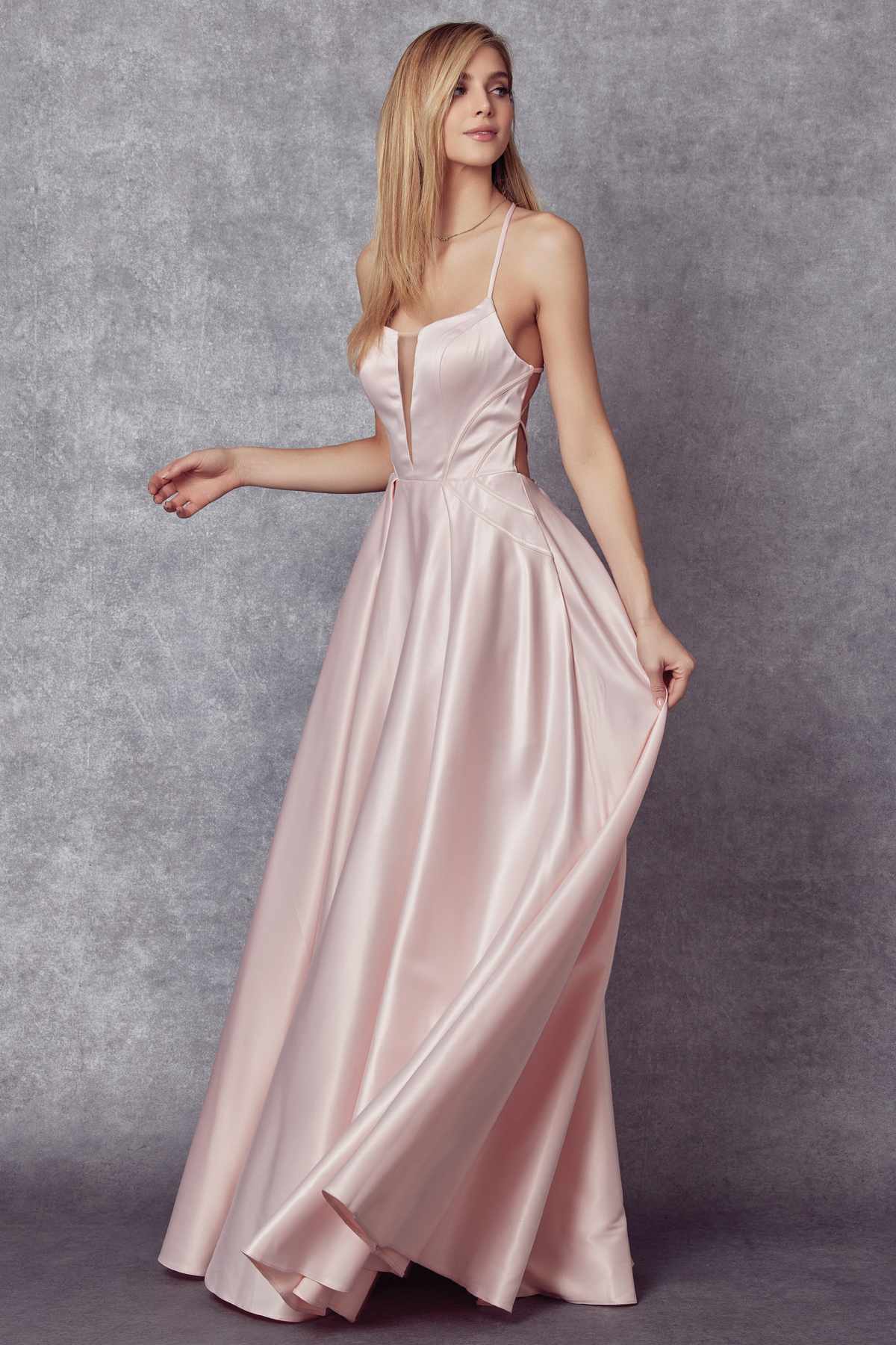 Juliet 687 Long Shiny Satin A-line Prom Gown with Pockets - Luzilly Bridal & Apparel